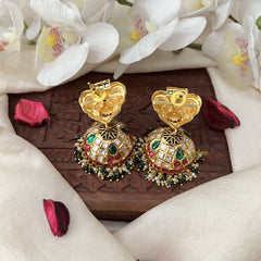 Vriksham Elegant Designer Jhumka-Red Green & White-Green White Pearls-G18254
