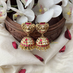 Vriksham Elegant Designer Jhumka-Red White-Pearls-G18255