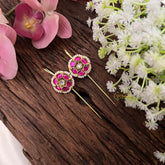 Vriksham Royal Ivory Pearl Floral Style Floral Bugadi Style Earrings-White Red-G22124