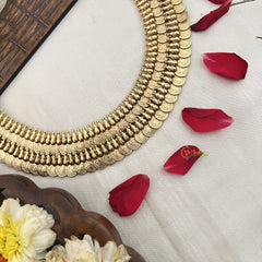 Vriksham Designer Double Layer Lakshmi Gold Coin Short Neckpiece-G19173