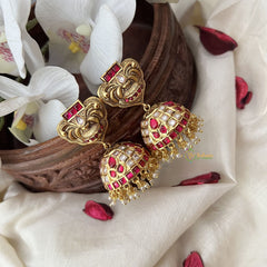 Vriksham Elegant Designer Jhumka-Red White-Pearls-G18255
