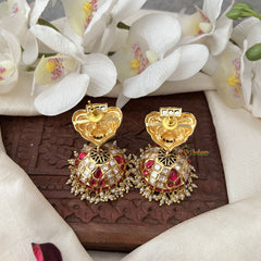 Vriksham Elegant Designer Jhumka-Red White-Pearls-G18255