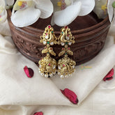 Vriksham Gold Look Alike Peacock Jhumka-Red Green-White Bead-G18267