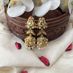 Vriksham Gold Look Alike Peacock Jhumka-Red Green-White Bead-G18267
