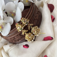 Vriksham Gold Look Alike Peacock Jhumka-Red Green-White Bead-G18267