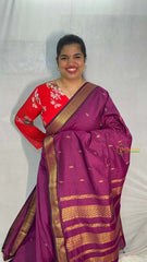 Vriksham Mulberry & Mulberry Border With Butta Design Kalyani Cotton Saree-VS4966