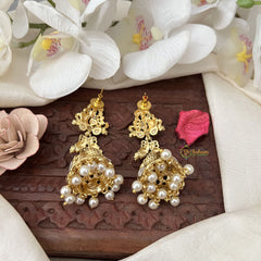 Vriksham Gold Look Alike Peacock Jhumka-Red Green-White Bead-G18267