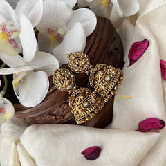 Vriksham Gold Look Alike Lakshmi Dual Peacock Jhumka-White-Gold Bead-G18265