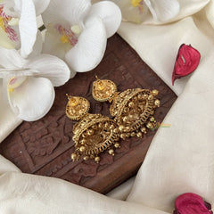 Vriksham Gold Look Alike Lakshmi Dual Peacock Jhumka-White-Gold Bead-G18265