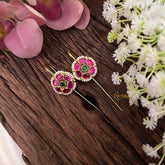 Vriksham Royal Ivory Pearl Floral Style Floral Bugadi Style Earrings-Green Red-G22122