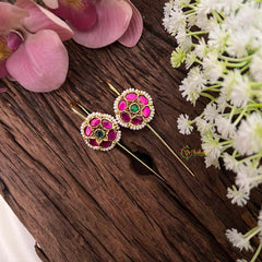 Vriksham Royal Ivory Pearl Floral Style Floral Bugadi Style Earrings-Green Red-G22122