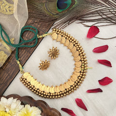 Vriksham Queen Victoria Kasu Mala Neckpiece With Green Thread-G19115