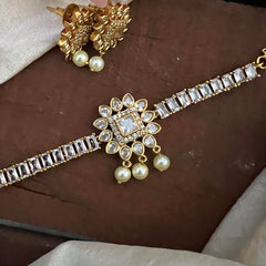 Designer White Ad Stone Choker-Square-Pearl-G12937