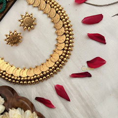 Vriksham Queen Victoria Kasu Mala Neckpiece With Green Thread-G19115