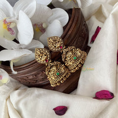 Vriksham Gold Look Alike Lakshmi Dual Peacock Jhumka-Red Green-Gold Bead-G18266