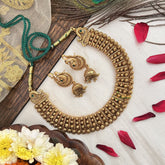 Vriksham Gold Plated Temple Kasu Mala Neckpiece With Green Thread-G19118