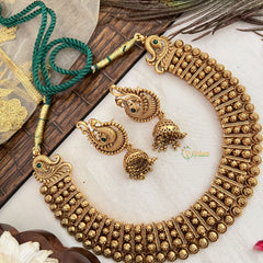 Vriksham Gold Plated Temple Kasu Mala Neckpiece With Green Thread-G19118