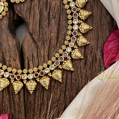 Vriksham Designer Red White Stone Short Neckpiece-G17919