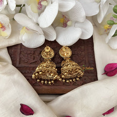 Vriksham Gold Look Alike Lakshmi Dual Peacock Jhumka-Red Green-Gold Bead-G18266