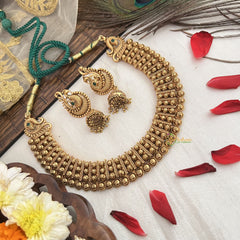 Vriksham Gold Plated Temple Kasu Mala Neckpiece With Green Thread-G19118