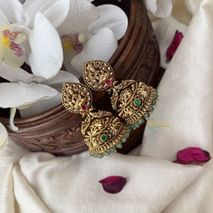 Vriksham Gold Look Alike Lakshmi Dual Peacock Jhumka-Red Green-Pastel Green Bead-G18262