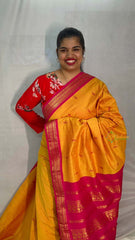 Vriksham Golden Yellow & Pink Border With Butta Design Kalyani Cotton Saree-VS4972