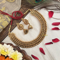 Vriksham Gold Plated Temple Kasu Mala Neckpiece With Red Thread-G19117