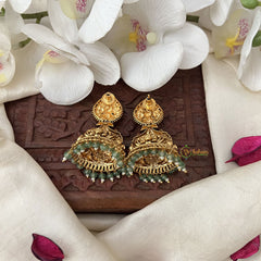 Vriksham Gold Look Alike Lakshmi Dual Peacock Jhumka-Red Green-Pastel Green Bead-G18262