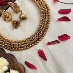 Vriksham Gold Plated Temple Kasu Mala Neckpiece With Red Thread-G19117