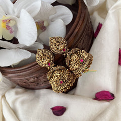 Vriksham Gold Look Alike Lakshmi Dual Peacock Jhumka-Red-Gold Bead-G18264