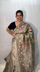 Vriksham Green Sita Ramam Floral Crush Organza Saree-Handloom-VS5028