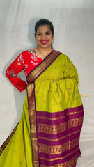 Vriksham Yellow Green & Purple Border With Butta Design Kalyani Cotton Saree-VS4965