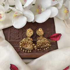 Vriksham Gold Look Alike Lakshmi Dual Peacock Jhumka-Red-Gold Bead-G18264