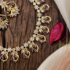 Vriksham Exquisite Floral Peacock AD Stone Short Neckpiece-Lavender-G17929