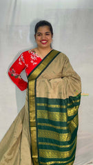 Vriksham Window Grey & Green Border With Butta Design Kalyani Cotton Saree-VS4970