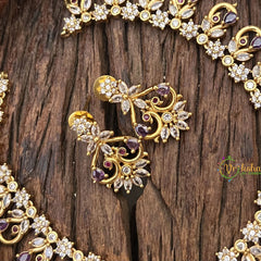 Vriksham Exquisite Floral Peacock AD Stone Short Neckpiece-Lavender-G17929