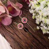 Vriksham Circle Shaped Bugadi Style Earrings-Red Green-G22112