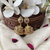 Vriksham Gold Look Alike Lakshmi Jhumka-Red Green & White-Gold Bead-G18320