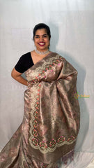 Vriksham Mocha Brown Shimmer Sita Ramam Floral Crush Organza Saree-Handloom-VS5035
