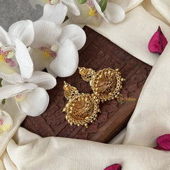 Vriksham Gold Look Alike Lakshmi Jhumka-Red Green & White-Gold Bead-G18320