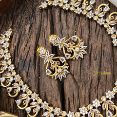 Vriksham Exquisite Floral Peacock AD Stone Short Neckpiece-White-G17927