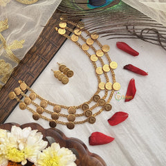 Vriksham Gold Plated 3 layer Lakshmi Kasu Mala Neckpiece-G19120