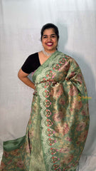 Vriksham Green Sita Ramam Floral Crush Organza Saree-Handloom-VS5030