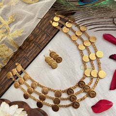 Vriksham Gold Plated 3 layer Lakshmi Kasu Mala Neckpiece-G19120