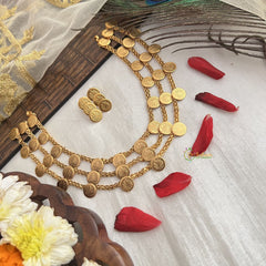 Vriksham Gold Plated 3 layer Lakshmi Kasu Mala Neckpiece-G19120