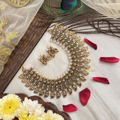 Vriksham Gold Plated Lakshmi Leaf Style Neckpiece-Pearl-G19125