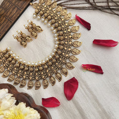 Vriksham Gold Plated Lakshmi Leaf Style Neckpiece-Pearl-G19125