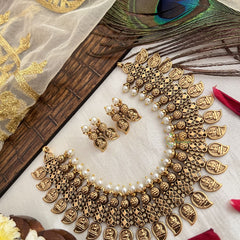 Vriksham Gold Plated Lakshmi Leaf Style Neckpiece-Pearl-G19125