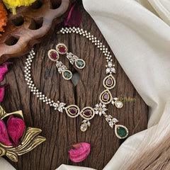 Vriksham Elegant AD Stone Tear Drop Short Neckpiece-Red Green-G17902