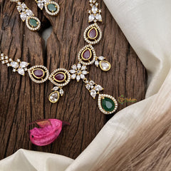 Vriksham Elegant AD Stone Tear Drop Short Neckpiece-Red Green-G17902
